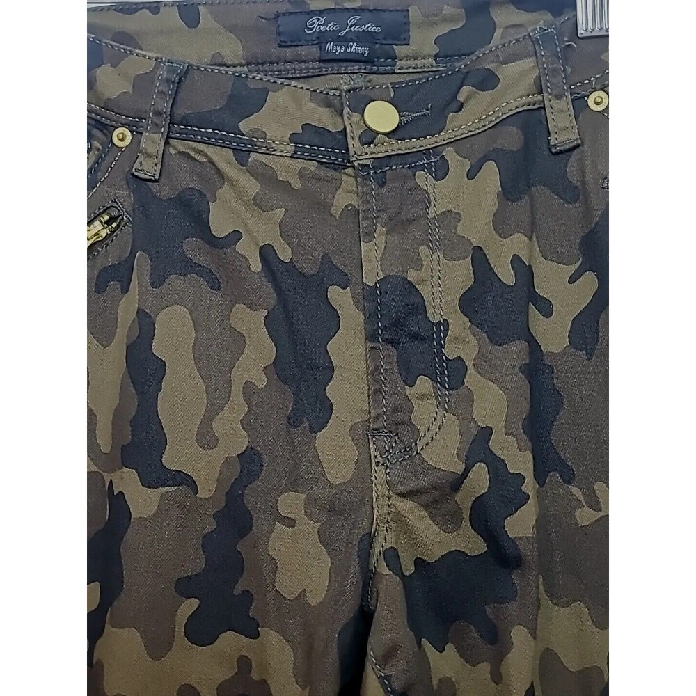 Poetic Justice Maya Skinny Womens Camouflage Green Brown Jeans Size 32R - Picture 2 of 11